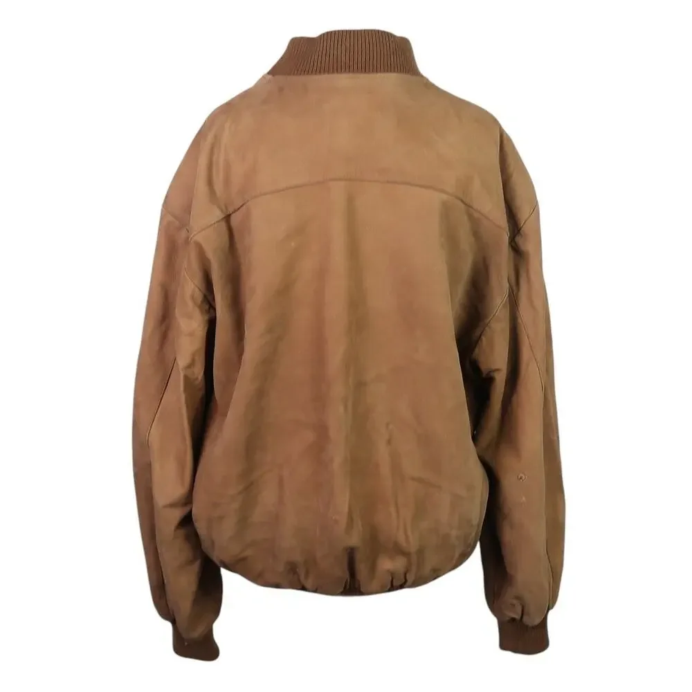 Vintage Sheep Leather Brown Tan Leather Zip Front Bomber Jacket Mens L
